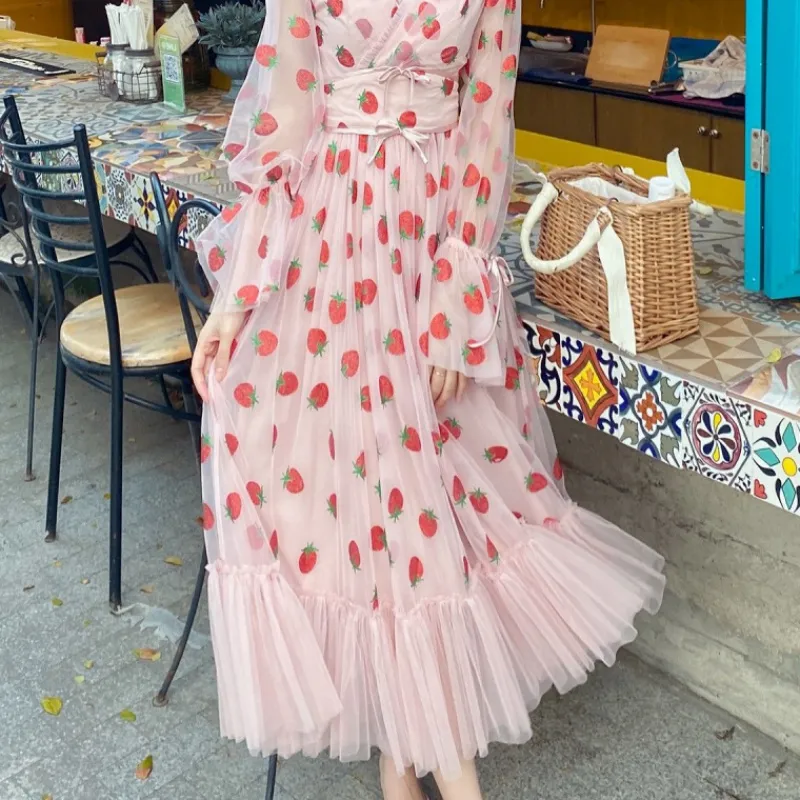DHgate.com:Summer Strawberry Dress for Women, Sweet Long
