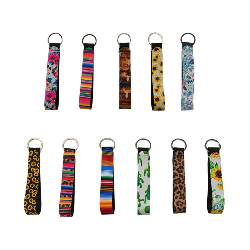 20 Styles Armband Keychains Floral Printed Key Chain Neoprene Key Ring Wristlet KeyChain Party