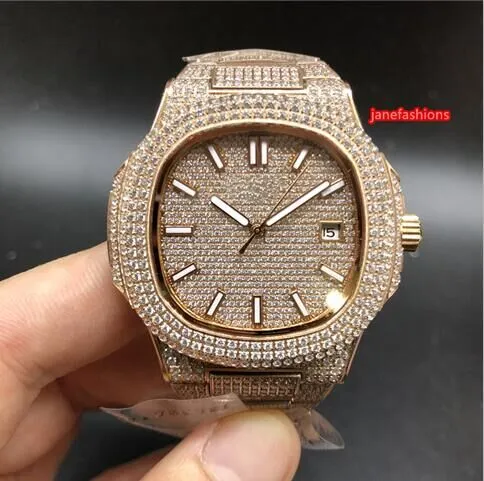 Fullautomatisk herrklocka Rose Gold Diamond Fashion Watch Diamant Rostfritt stålband Mousserande Populär Hot Boutique Watch