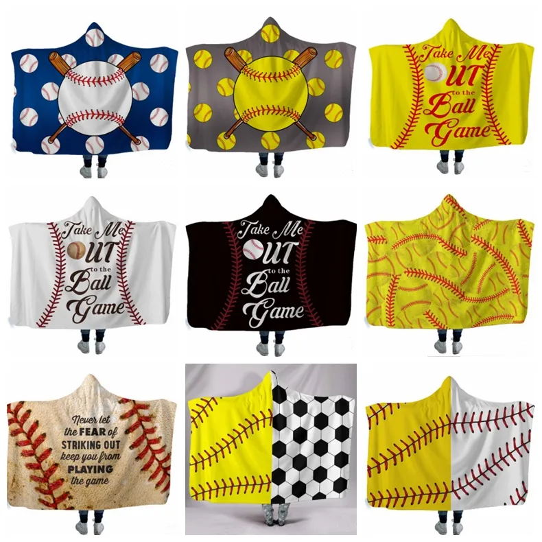 Cobertores com capuz Cobertores esportivos vestíveis Cobertores para ar condicionado Roupão de banho infantil Beisebol Softbol Futebol Impresso 18 designs DHW3486