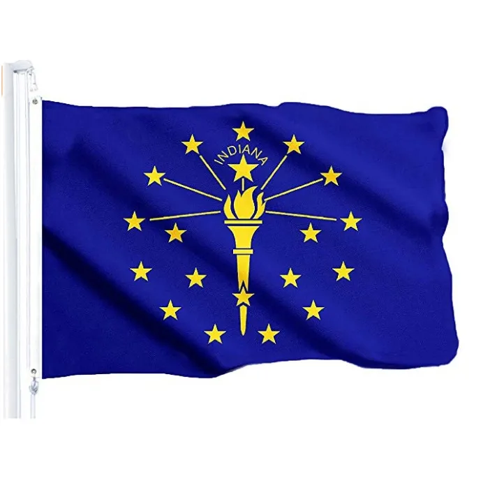 Indiana State Flag 3x5ft polyestertryckt ny valfri anpassad stil 90x150cm Amerikanska amerikanska flaggor högkvalitativ flygande hängande