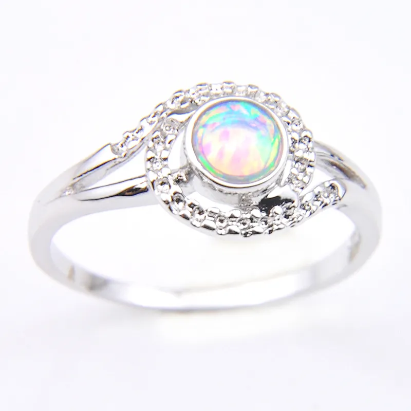 Commercio all'ingrosso 12 Pz / lotto Luckyshine Nuovi gioielli per matrimoni Round Fire White Opal Gemstone 925 Sterling Silver Plated Weddiing Ring