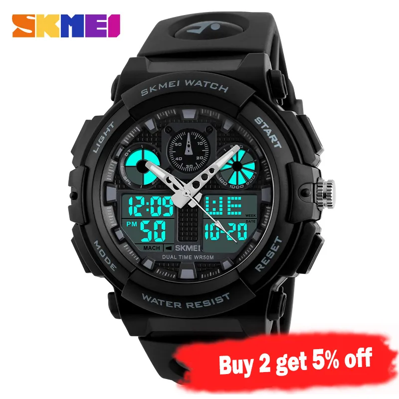 Skmei Sports Watch Men Digital Double Time Chronograph Watches 50m Watwrproof Week Display Armswatches Relogio Masculino 1270