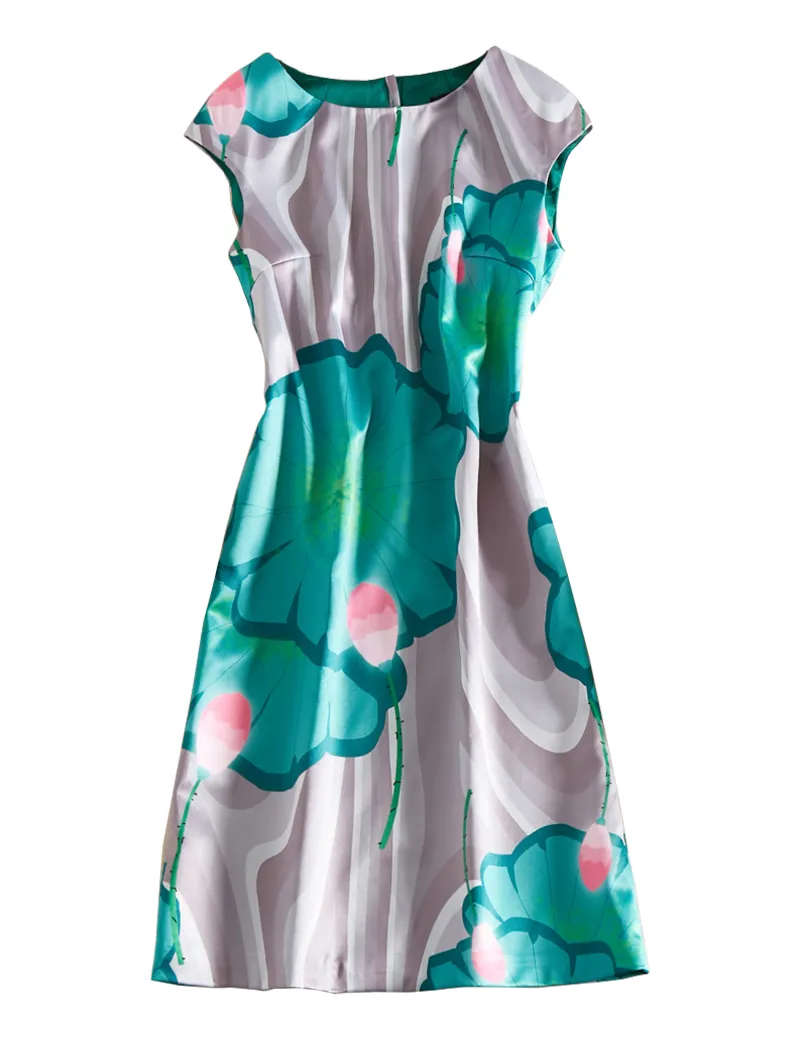 꽃 프린트 여성 시즈 드레스 라운드 넥 민소매 캐주얼 드레스 04K1012
