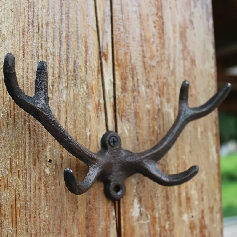 5 stycken Nature Wall Hook hjortar gevar gjutjärnspärrhängare hem trädgård dekorationer nyckel kapphållare väggmontering rustik brun vi239z