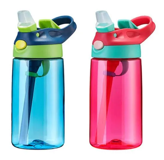 Bottiglia d'acqua per bambini da 16 once Sippy Cup Bicchieri in plastica Bottiglia a bocca larga a prova di perdite senza BPA con coperchio ribaltabile Tazze a prova di perdite e fuoriuscite GGA3235-1