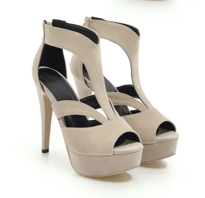 プラスサイズ32~42 43セクシーな女性の黒ベージュTストラッププラットフォームハイヒールファッション高級デザイナー女性の靴