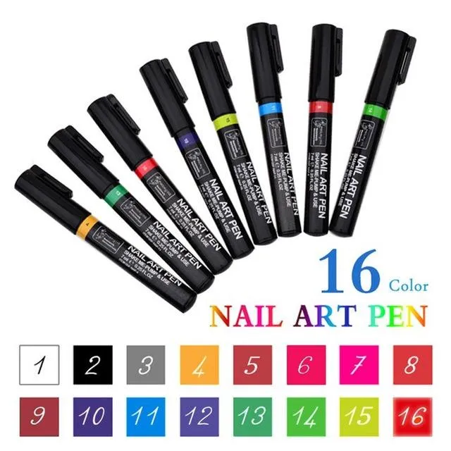 NA061 16 Candy Colors Nail Art Pen for 3D DIY Decoration Nail Polish Paint Pens Set 3D Design Nail Beauty Tools