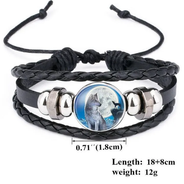 2020 I PIÙ NUOVI Braccialetti in pelle intrecciata cabochon in vetro fatti a mano Mens Black Cool Punk Animal Bracciale Moonlight Gemstone Bracciali