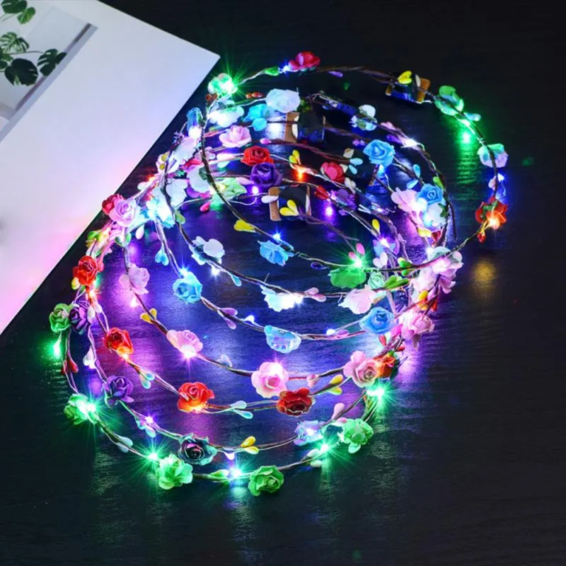 20PCS/ HOT Colorful Christmas Party Glowing Wreath Halloween Crown Flower Headband Women Girls LED Light Up Hair Wreath Hairband Garlands