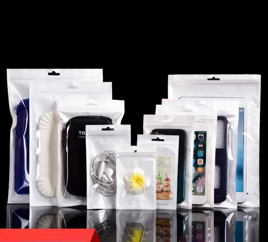 Wit / Duidelijke Klep Hersluitbare Rits Plastic Retail Verpakking Poly Bag, Zipper Tas Retail Opslag W / Hang Gat