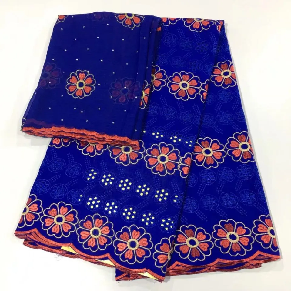 5 metri buona vendita tessuto di cotone africano blu royal ricamo di fiori e set di pizzo netto francese da 2 metri per il vestito HS22-5