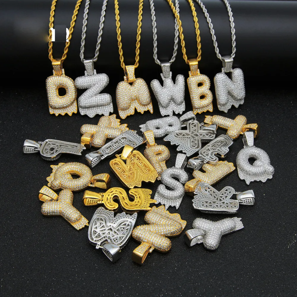 Hip Hop Bubble Drip Initials Letters Necklace Bling Cubic Zircon
