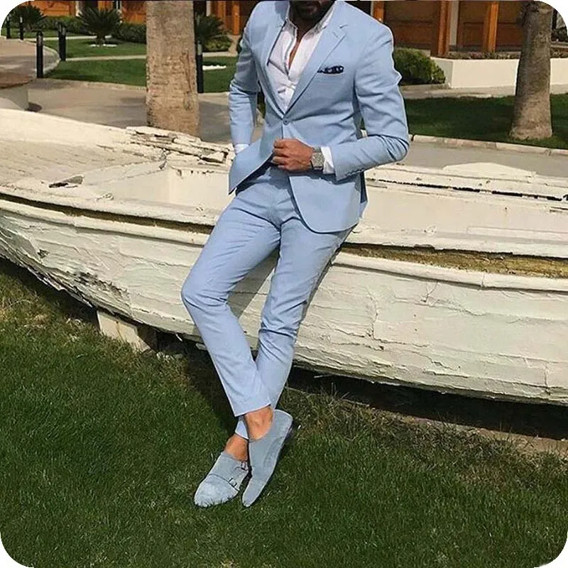 Neueste Designs Blaue Herrenanzüge für Hochzeit Anzüge Mann Blazer Sommer Casual Maßgeschneiderte Bräutigam Hochzeit Smoking 2 Stück Slim Fit Kostüm Homme