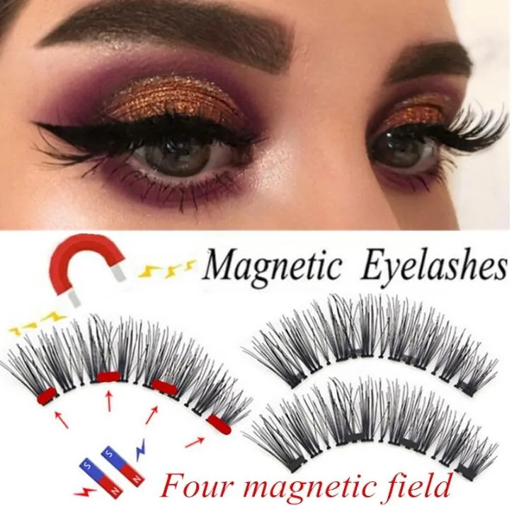 Cílios magnéticos com 4 Ímãs 3D cílios falsos ímã Lashes Aplicador Natural Cílios Extensão pinça curvex