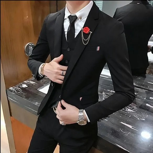 Traje de tres piezas para hombre chaleco versi n coreana para hombre de pantalones delgados traje de ocio vestido de novio de boda para el novio
