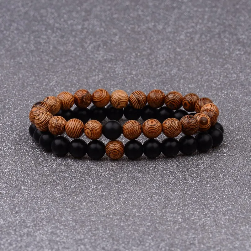 Amader Couples Distance Bracelet brin bois naturel pierre blanc et noir Yin Yang Bracelets de perles pour hommes femmes ami AB241