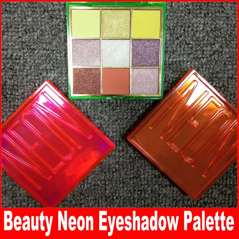 Maquiagem Beauty Eye Verde Laranja Rosa Eyeshadow Palette 9 cores Shimmer Matte Neon sombra para os olhos 3 estilos