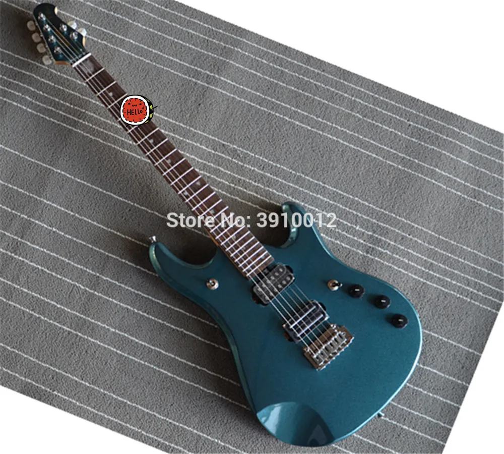 JPX Rare 24 Frets John Petrucci bleu métallique guitare électrique Ernie Ball Music Man Neck Plate, Micros actifs, pile 9V, Tremolo cordier
