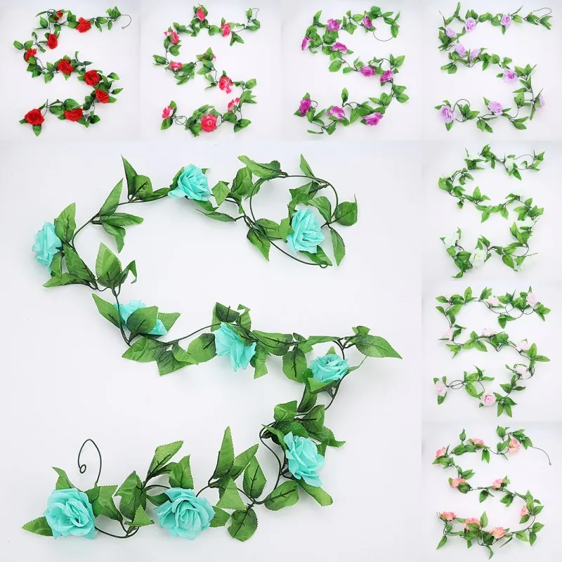 Искусственный цветок лоза висячие Шелковый Роуз Ivy Wedding Garland Home Decor Rose Ratten 240см Rose Лоза