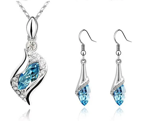 2022 nouveau plaqué platine 18K mode femmes Marquise amour boucles d'oreilles pendentif colliers ensembles de bijoux en cristal autrichien pour les femmes