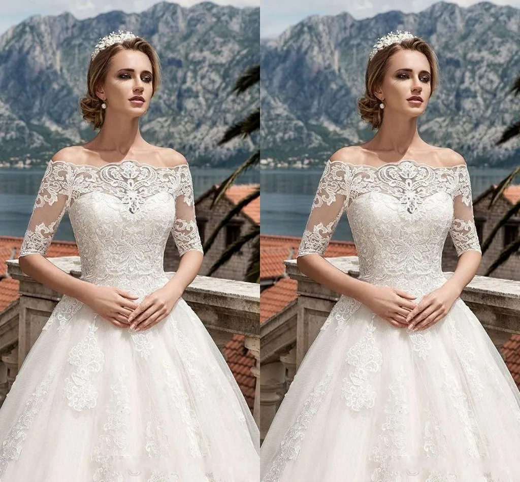 New Sexy Bridal Bolero Jacket Wraps White Ivory Off Shoulder Lace Appliques Illusion Button Back Half Sleeves Formal Bridal Wraps Plus Size