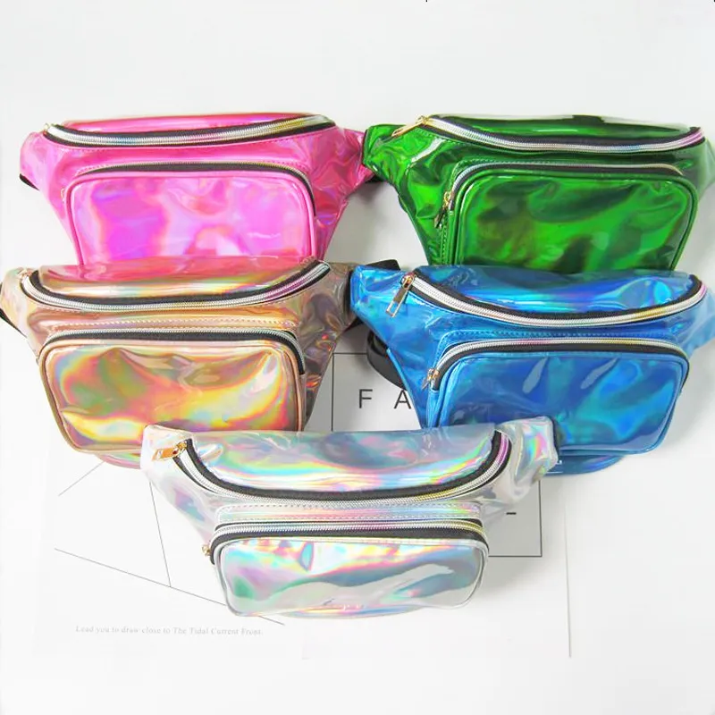 DHL50PCS Waist Bags women metallic silver Fanny chest pack sparkle festival hologram purse travel bag 5colors