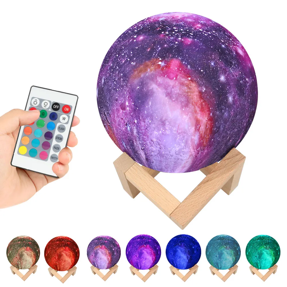 15cm 3D Impresso Starry Sky Planeta Lâmpada Lua Lâmpada 3/16 Cores Mudança LED Night Light Galaxy Lamp Decoração Decoração Criativa Presente