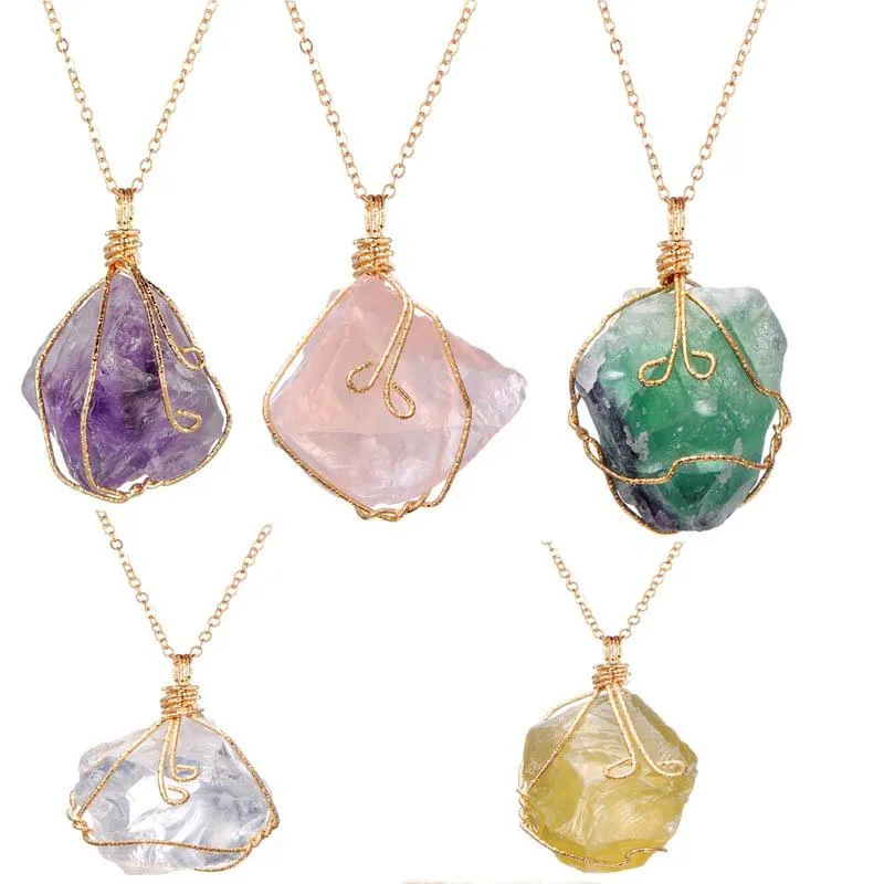 Chaud Naturel Cristal Quartz Pierre Collier Pierre Précieuse Pendentif Femmes Collier Irrégulier Femmes Druzy Quartz Grappes Geode Bijoux WCW187