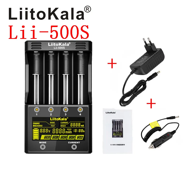LiitoKala LII-500S LCD 3.7V 1.2V 18650 26650 21700 شاحن البطارية مع الشاشة، اختبار التحكم باللمس قدرة البطارية