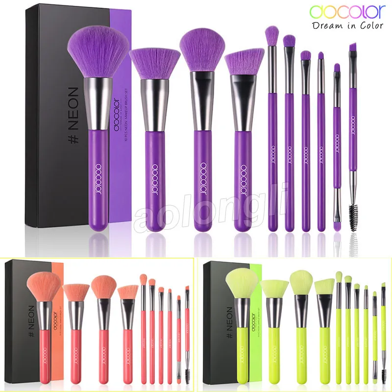 Make-up borstels set docolor neon perzik kabuki make-up borstel 10 stks concealer foundation blending blozen ogen gezicht poeder cosmetische borstels DHL