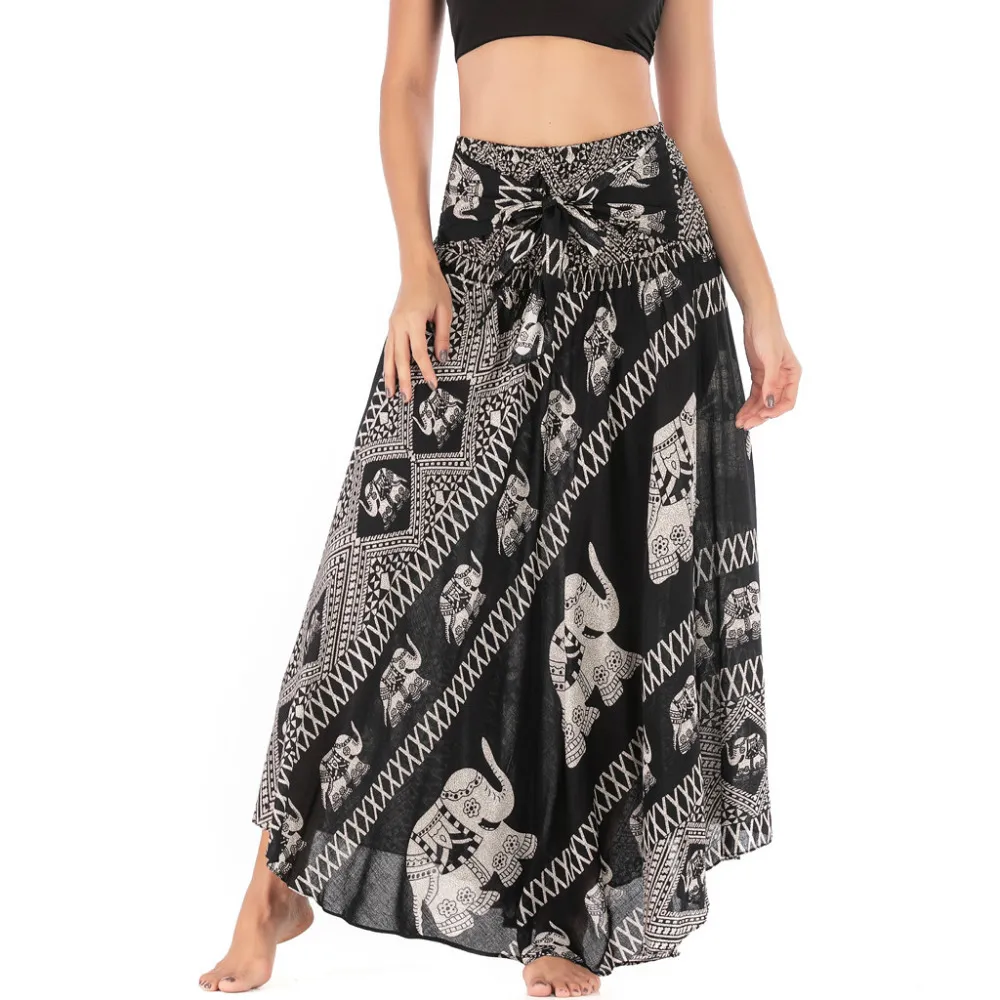 Women skirts Beach Bohemian Ethnic Style Gypsy Boho Hippie Swing Women's Long Skirt Flowers Elastic Waist Floral Halter Skirt H4