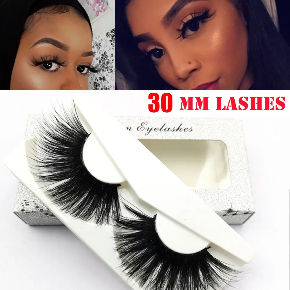 100% Real Mink Cabelo Lashes 25mm-30mm 5D Cílios Vison Macio Natural Grosso Cruz Handmade Longo Dramático 3D Cílios Falsos com Caixa de Embalagem