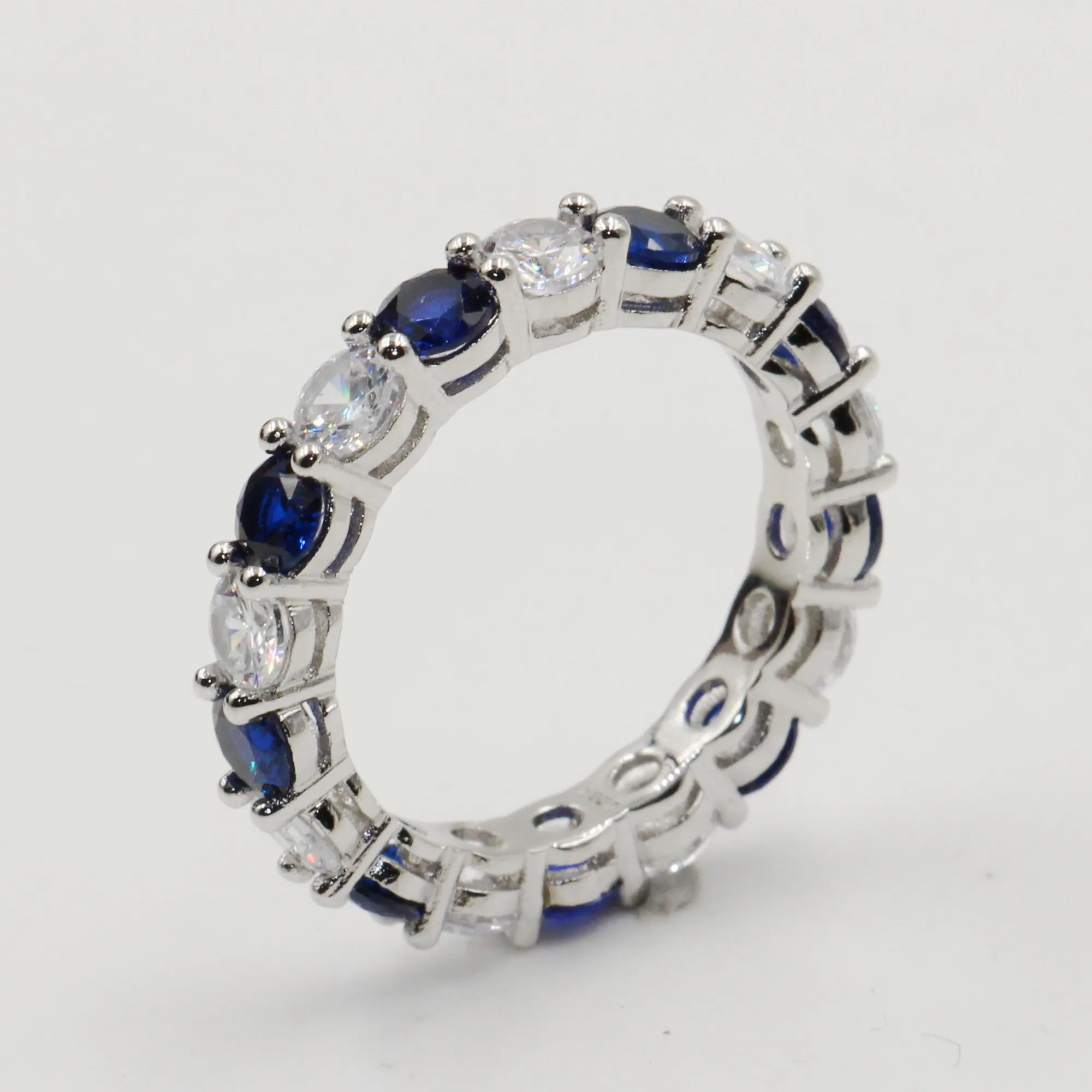 Gros lots de stock bijoux de mode étincelants réel 925 argent sterling saphir bleu CZ diamant pile bague de mariage pour les femmes cadeau