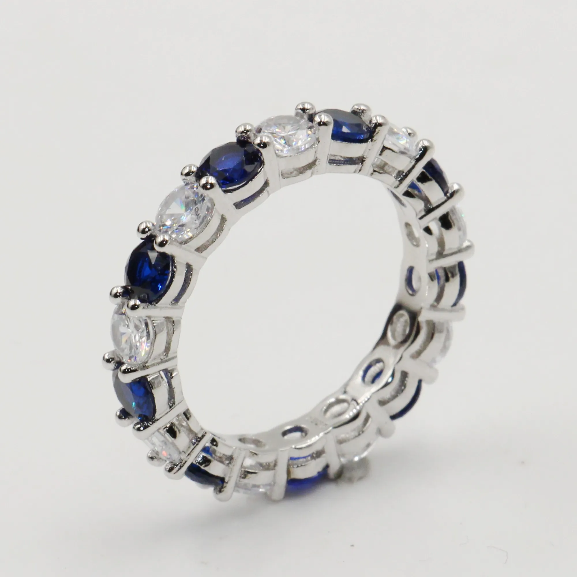 925 Sterling Silver Ring – Size 8, Clear & Sapphire Blue CZ, Lingshan