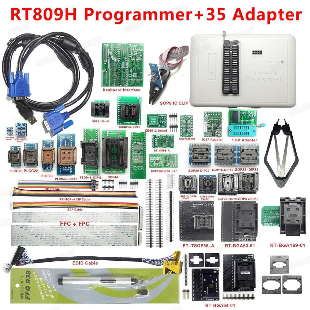 Livraison gratuite Original Nouveau programmeur universel rapide RT809H EMMC-Nand FLASH + 35 adaptateurs + adaptateur BGA63 + BGA64 + BGA169 EMMC-Nand Livraison gratuite