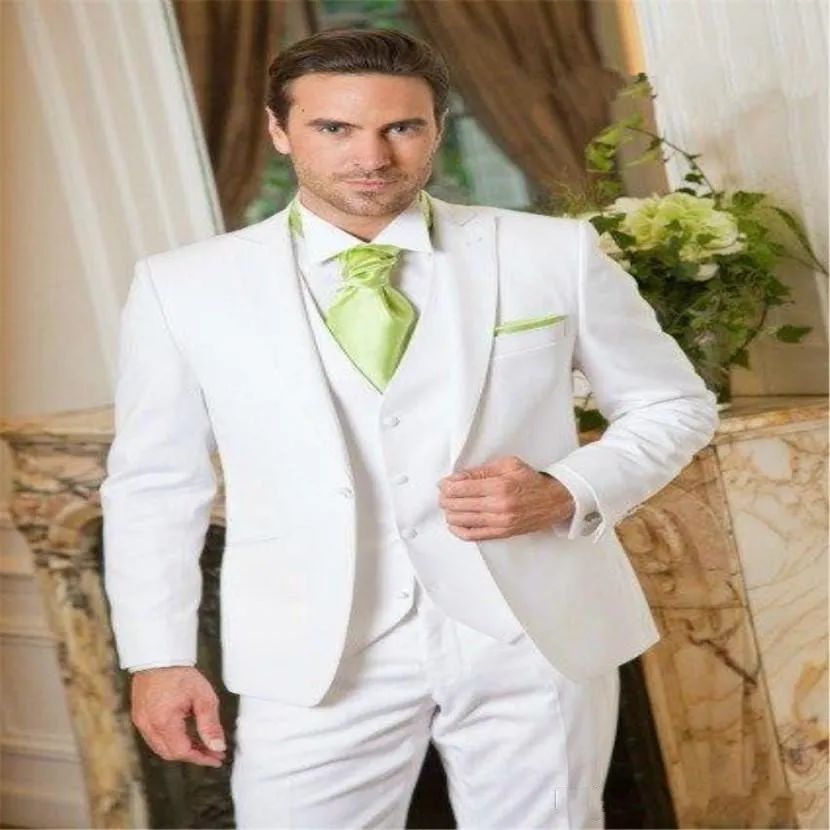 Novo Estilo Branco Noivo Smoking Pico Lapela Groomsmen Mens Vestido De Casamento Moda Homem Jaqueta Blazer 3 Peça Terno (Jaqueta + Calça + colete + Gravata) 811