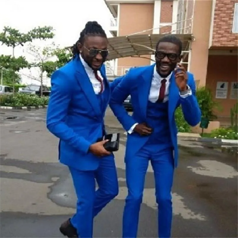 Azul Royal Noivo Smoking Pico Lapela Um Botão Men Wedding Dress Melhor Popular Homens de Negócios Prom Collective Suit (Jaqueta + Calça + Gravata + Colete) 2272