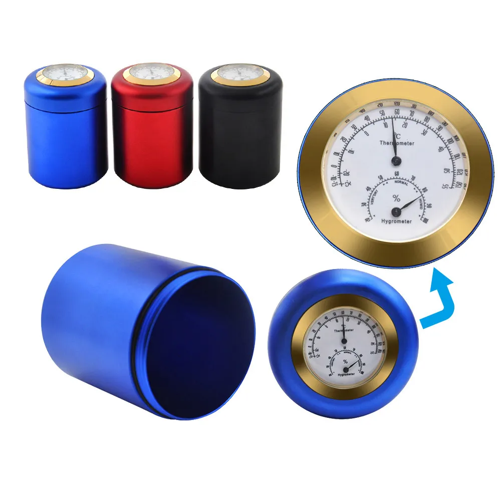 Air Craft aluminium metalen opslag Stash Jar Thermometer Hygrometer Airtight Proof Opslagcontainer Aluminium Tobak Pil Box Case Fles