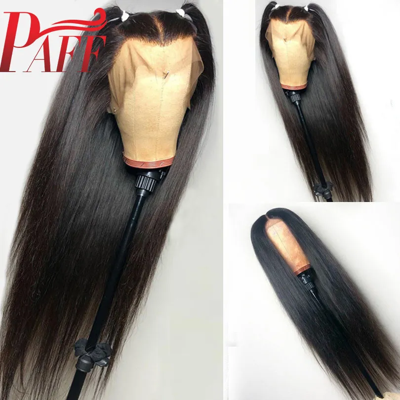 PAFF 13*4 Anteriore Del Merletto Parrucche Dei Capelli Umani Diritto Serico Peruviano Glueless Parrucca di Capelli di Remy Con La Parte Centrale Dei Capelli Del Bambino per Le Donne Nere