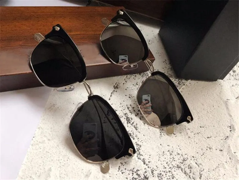New popular retro men sunglasses SLUN punk style designer retro square frame with leather box coating reflective anti-UV lens top quality