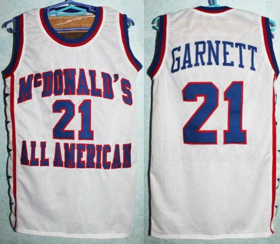 McDonald's All American Kevin Garnett #21 witte retro basketbaltrui heren gestikte aangepaste nummernaam jerseys