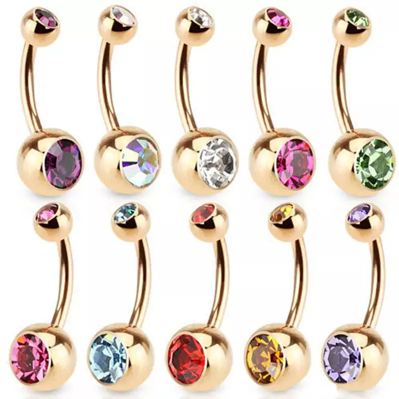 Acier inoxydable or cristal strass nombril anneau nombril barre corps Piercing bijoux