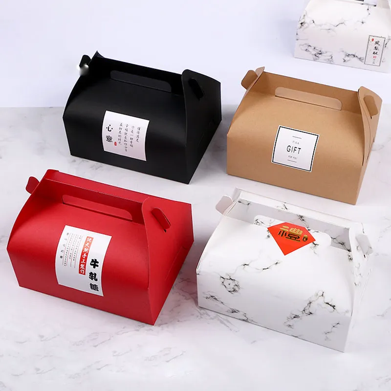 Big Size Paper Gift Boxes with Handle White/Black/Red/Brown/Marble Color Cake Cookies Package Box for Party
