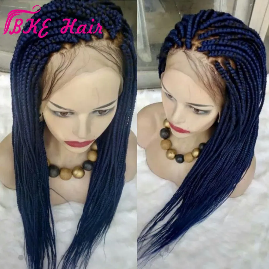 Hotselling Crochet Box Braid Wig Długi Blue Braid Wig Full Lace Front Jumbo Braid Peruka Włosy syntetyczne do warkoczy