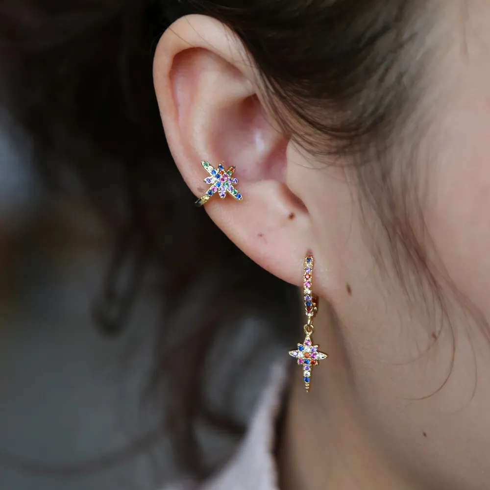 North Star Clip Earring No Piercing Women Ear Cuff Gold Plated