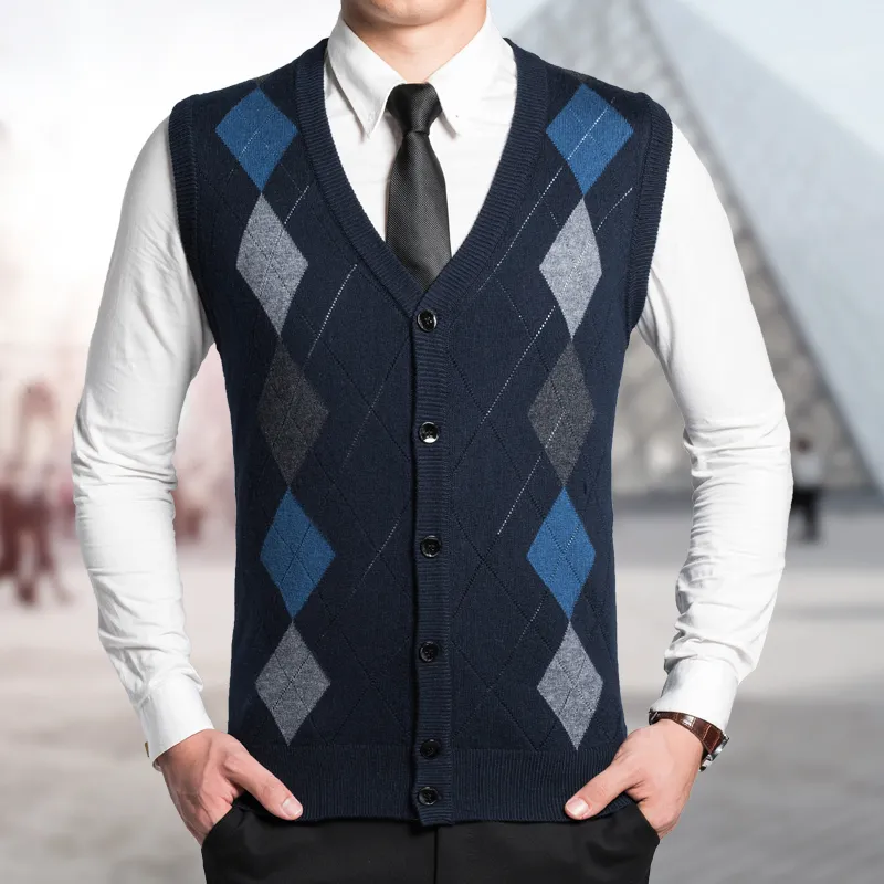 Recien Llegado 2016 Otono Invierno Para Hombre Argyle Abotonado Sueter De Lana Chaleco Cardigan De 23 18 DHgate