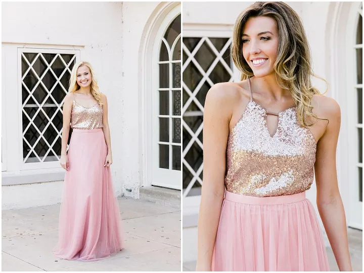 Custom Made Blush Pink Sequin Top Sequin Top Bridesmaid Dresses With Tulle Skirt Spaghetti Straps And Sexy Spinner Detail Perfect For Formal Weddings And Plus Size Guests From Crown2014 43.61 DHgate.C...