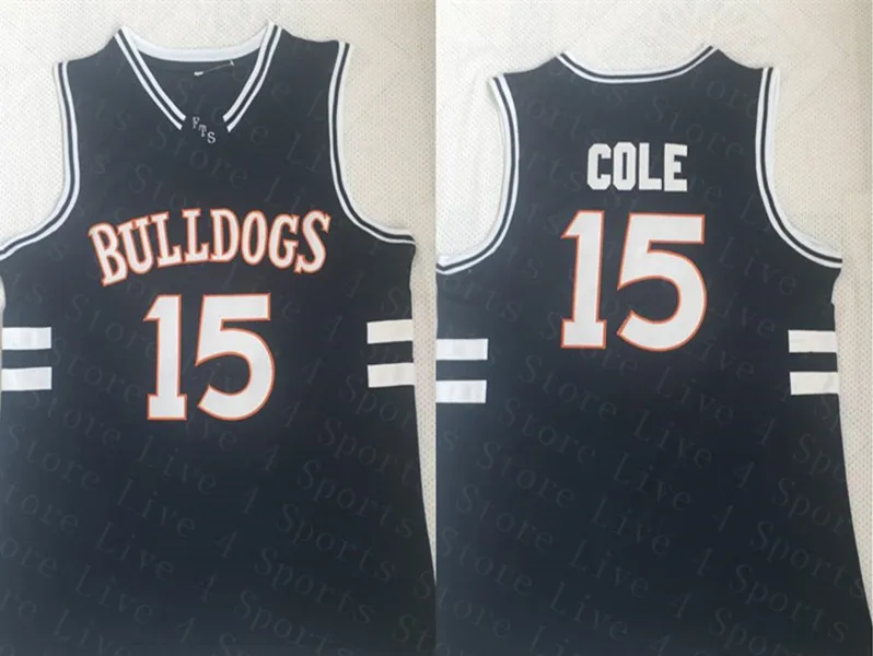 Hommes J. Cole # 15 High School Basketball Bulldogs Sticthed Jersey Noir Pas Cher FTS Film Basketball Chemises Taille S-XXL