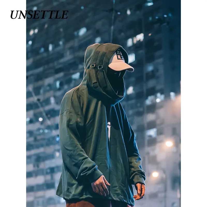 UNSETTLE Oversized High Neck Hoodie with Fish Mouth Detail - Fleece  Pullover, Streetwear Hip Hop, Harajuku Style for Men in Black MX191011